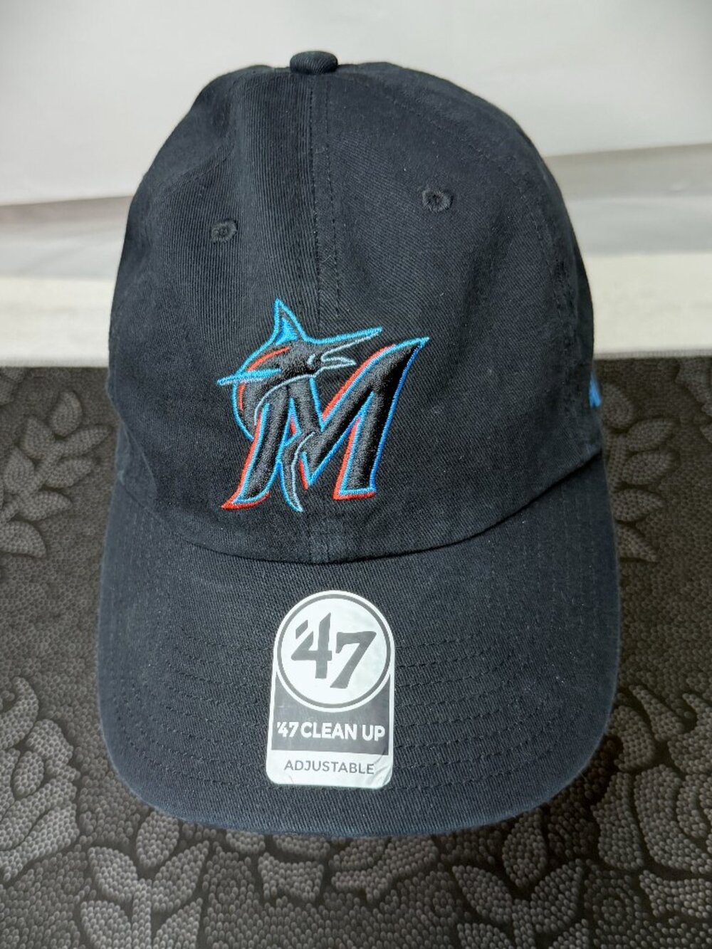 '47 Brand Miami Marlins Black Primary Logo Clean Up Adjustable MLB Cap  New
